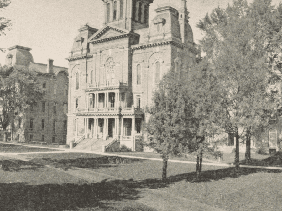 black and white photo of a building